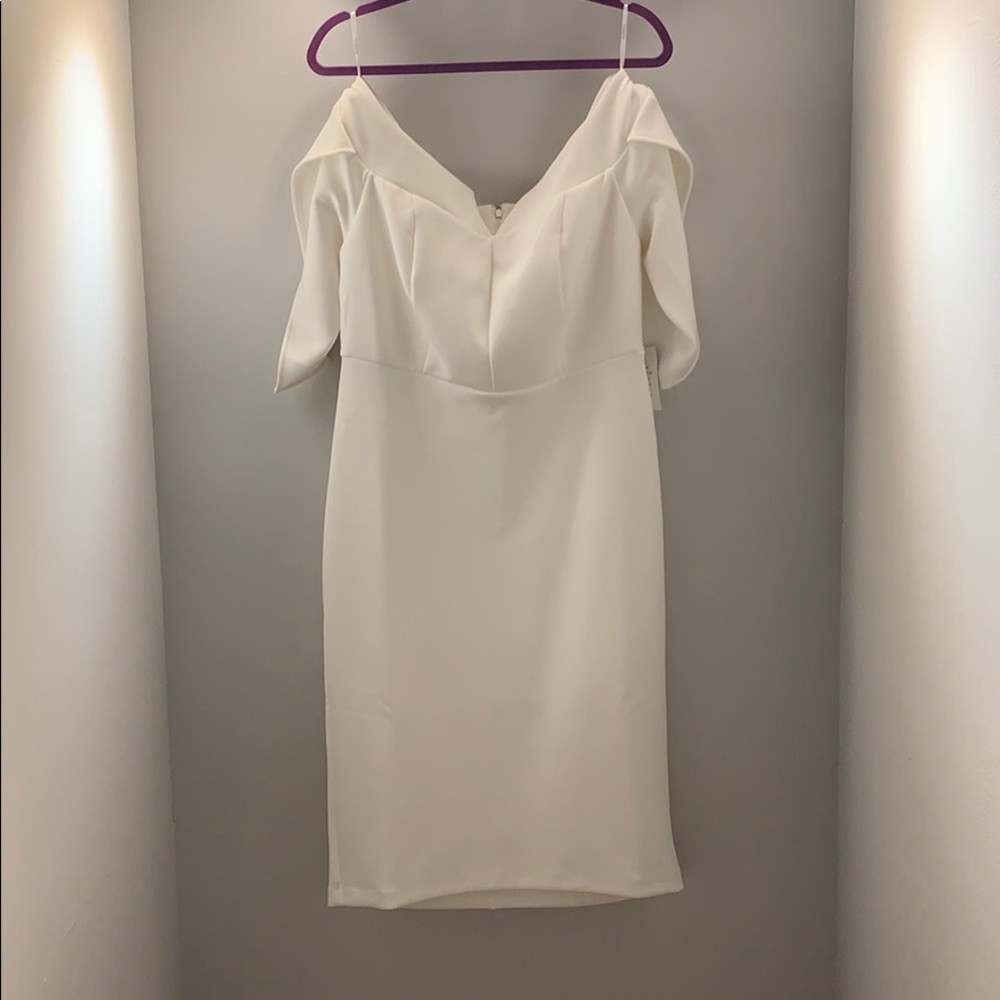 ELOQUII white off shoulder tulip sleeve dress New
